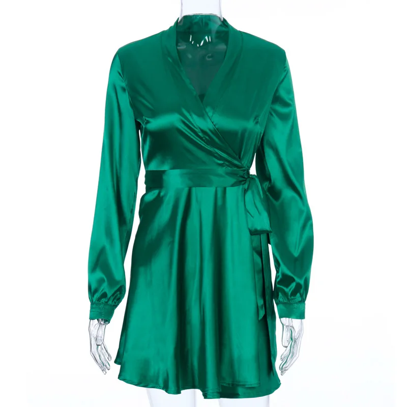 Женское сексуальное мини платье с v образным вырезом однотонное осеннее длинным