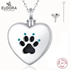 Eudora 925 пробы Серебряный Кот Собака Следы Сердце Подвески Keepsake Сердце CZ медальон ожерелье Кремация мемориальная урна, ювелирные изделия 012