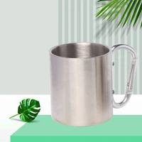 stainless steel canteen equipment bowler camping for tableware cafe tourist mug carabiner cups 220ml camping supplies travel mug