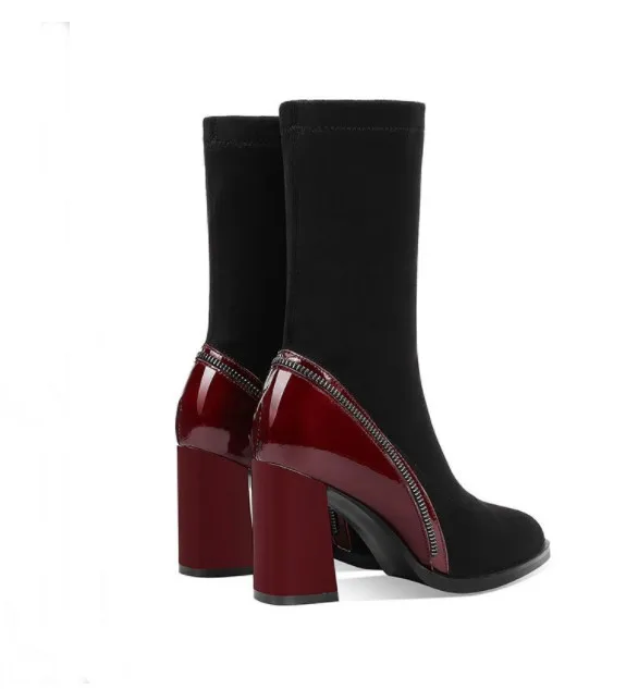 Зимние женские вязаные сапоги носки туфли лодочки пикантные с рукавом и круглым