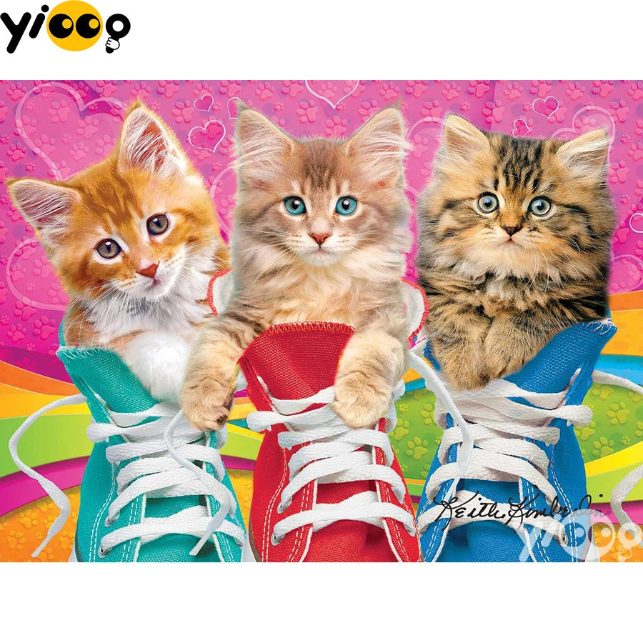 

Full Square/Round Diamond Embroidery Kittens in the Shoes 5D Diamond Painting Rhinestone Mosaic Home Decor Gift BX2487
