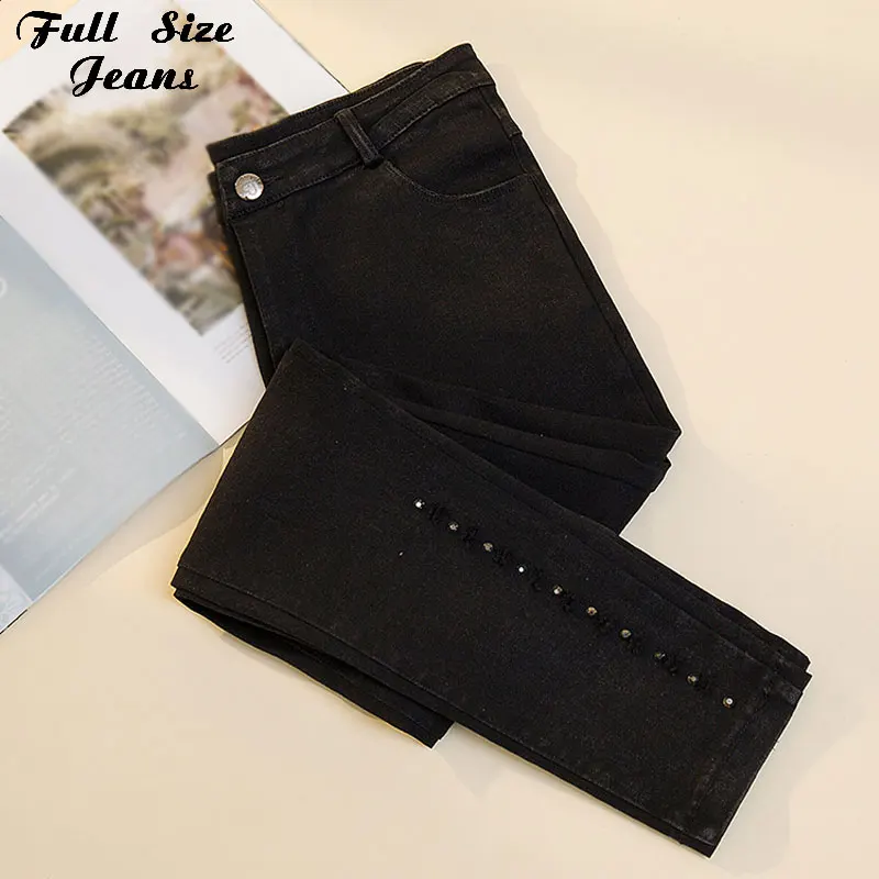 Женские рваные узкие джинсы-карандаш с заклепками большие размеры мама 5XL