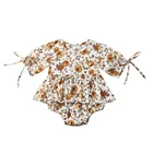 Комбинезон для девочек 0-24 месяцев, хлопковый, с цветочным принтом и короткими рукавами, с оборками