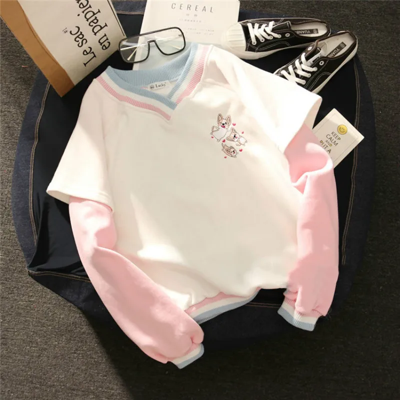 Женский свитшот с вышивкой в стиле Харадзюку осенне-зимний топ Корейском милый