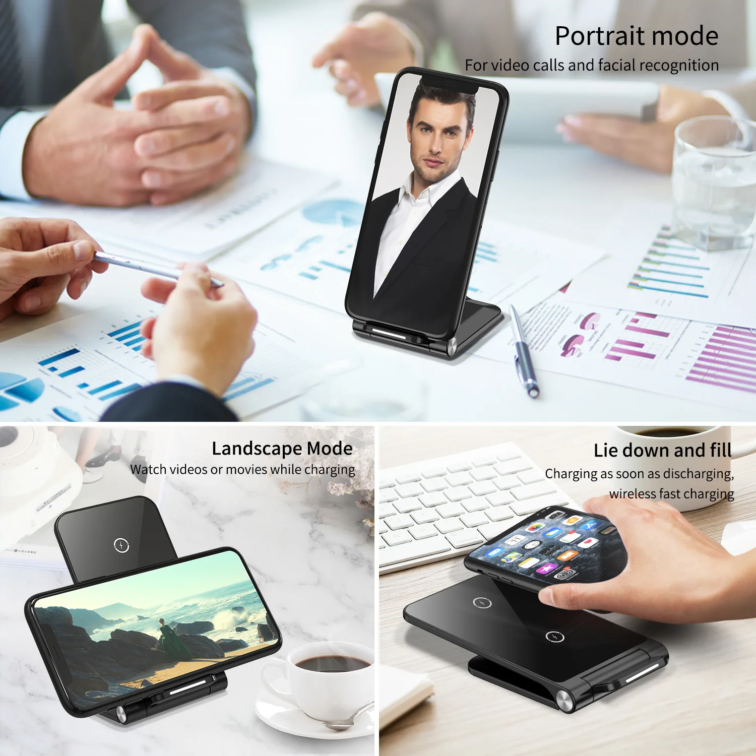 

Wireless charger for iphone 11 12 12pro 12mini Foldable wireless charger 15W Horizontal vertical folding stand wirless charging