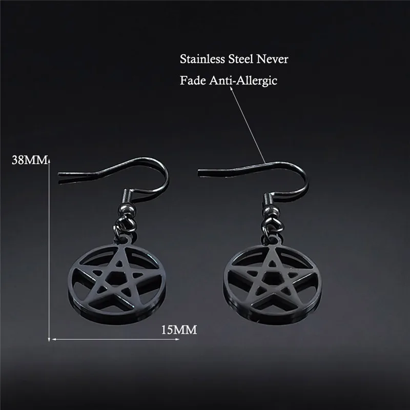 

Witchcraft Pentagram Stainless Steel Drop Earrings Black Small Dangle Earrings Jewelry bijoux acier inoxydable femme E3521S03