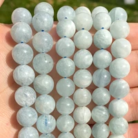 natural aquamarine stone round loose spacer beads for jewelry making bracelet necklace 15inchesstrand 681012mm pick size