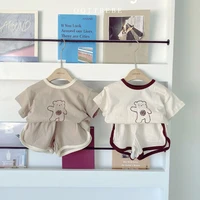 milancel 2022 summer baby suit bear print t shirt and loose shorts 2pcs cotton toddler set casual infant clothes