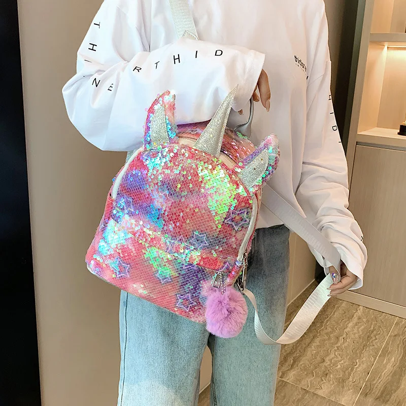 Женский стильный рюкзак с блестками и единорогом, Модная Портативная сумка на плечо, школьная сумка для хранения, красочная фотография, для ...