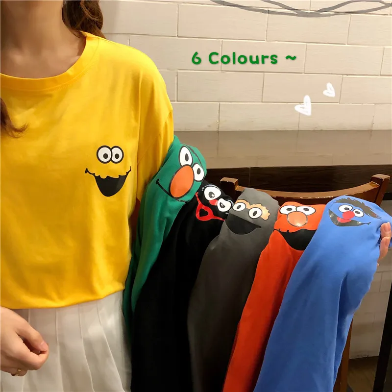 Летняя свободная футболка с коротким рукавом и круглым вырезом в Корейском