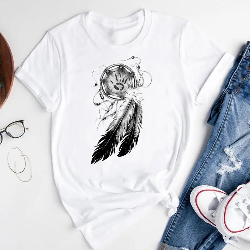 

Women Graphic Cartoon 2022 Feather 90s Vintage Cute Short Sleeve Summer Fashion Print Female Clothes Tops Tees Tshirt T-shirt