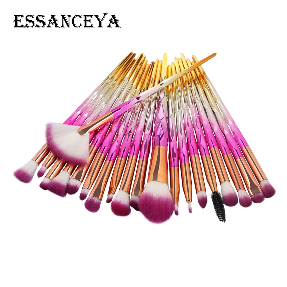 20PCS ESSANCEYA Pro, 5-20 шт., алмазные кисти для макияжа, набор, пудра, Тональная основа, румяна, тени для век, губ, косметика, красивые кисти для макияжа, инструменты - Handle Color: 20PCS