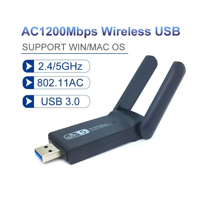 

USB 1200 Wi-Fi адаптер, до 3,0 Мбит/с, двухдиапазонный, 5 ГГц, 2,4 ГГц, 802.11AC RTL8812BU