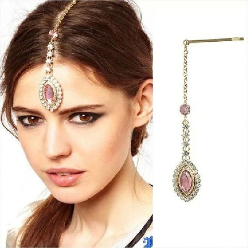 

Bohemian Red Crystal Head Chain Headpiece with Teardrop Diamond-Studded for Wedding Prom Party Hair Jewelry for Women Girls