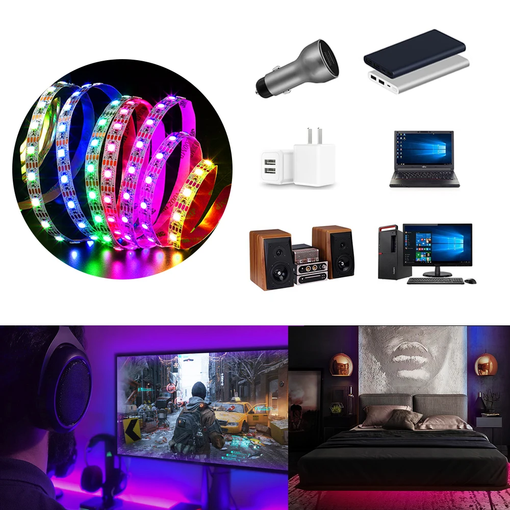 Счастливая светодиодный полосы RGB Водонепроницаемый 2835 5050 SMD гибкая Лента USB 5V