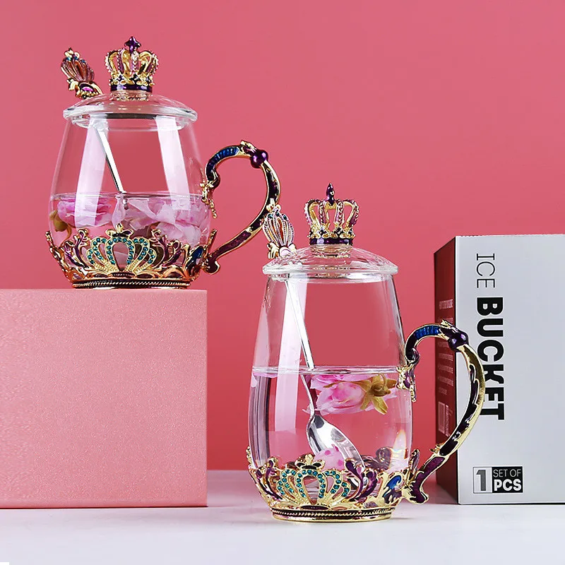 Новая эмалированная Хрустальная стеклянная чашка термостойкая Цветочная чайная