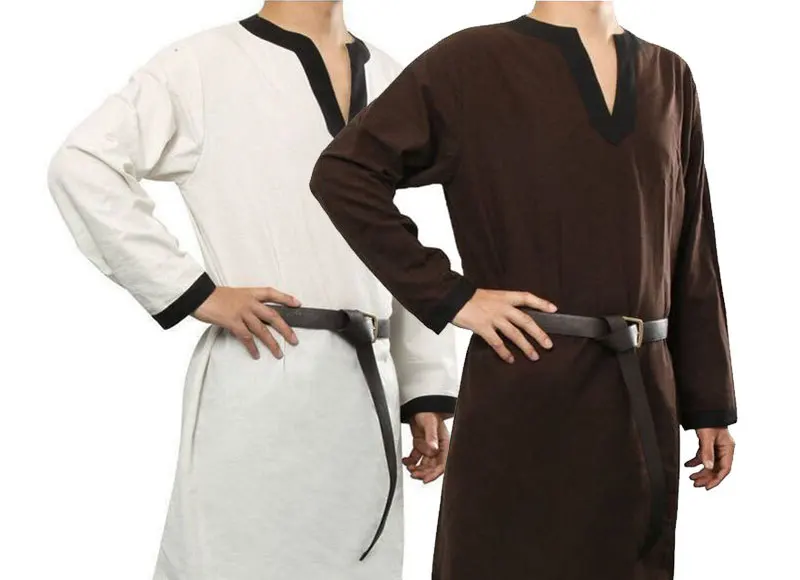 Средневековый Ларп Костюм викинга Туника длинная рубашка Мужская благородный