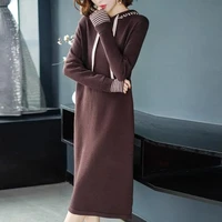 female autumnwinter 2021 new hooded knitted dress women belly covering long section over the kknee loose fashion sweater dress