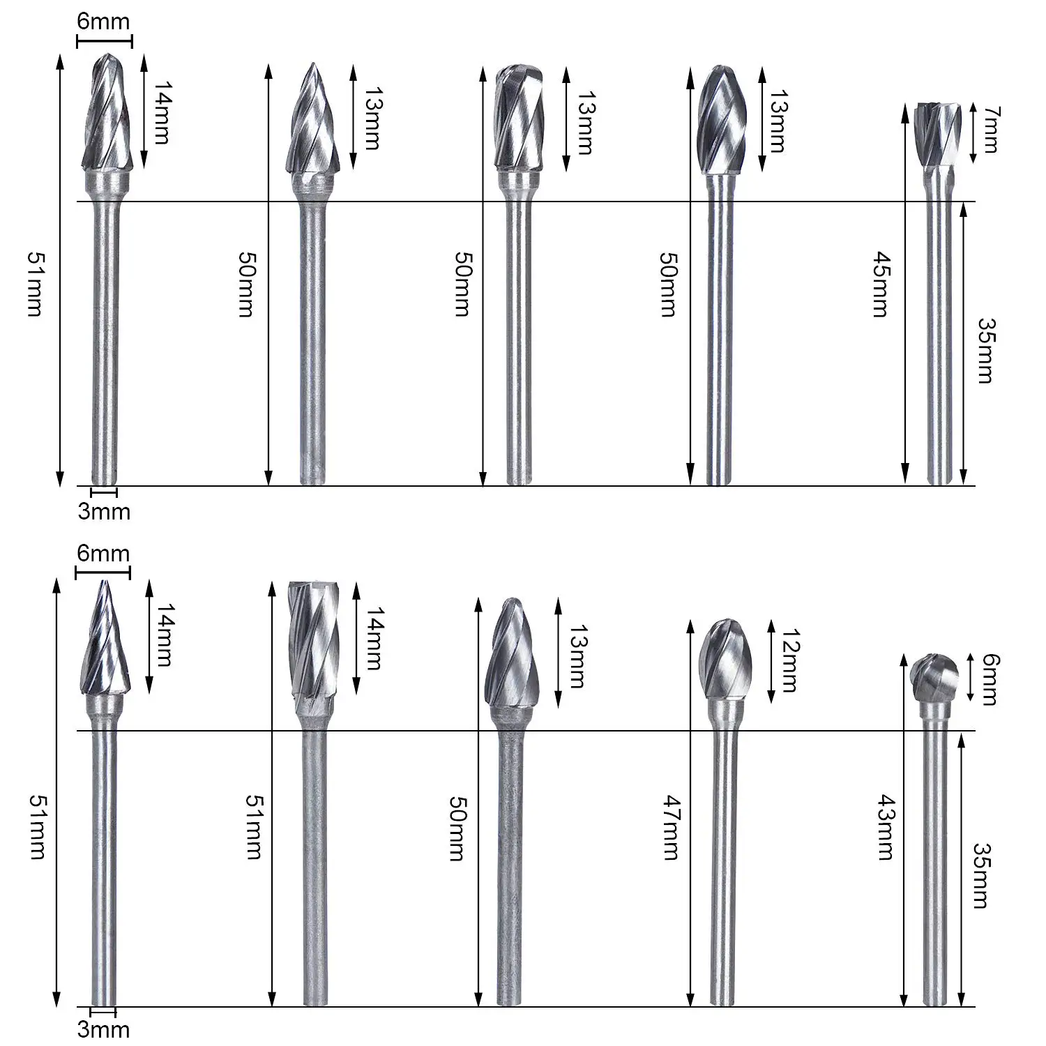 10 шт./компл. 1/8 &quotхвостовик карбида вольфрама фреза Набор роторный инструмент