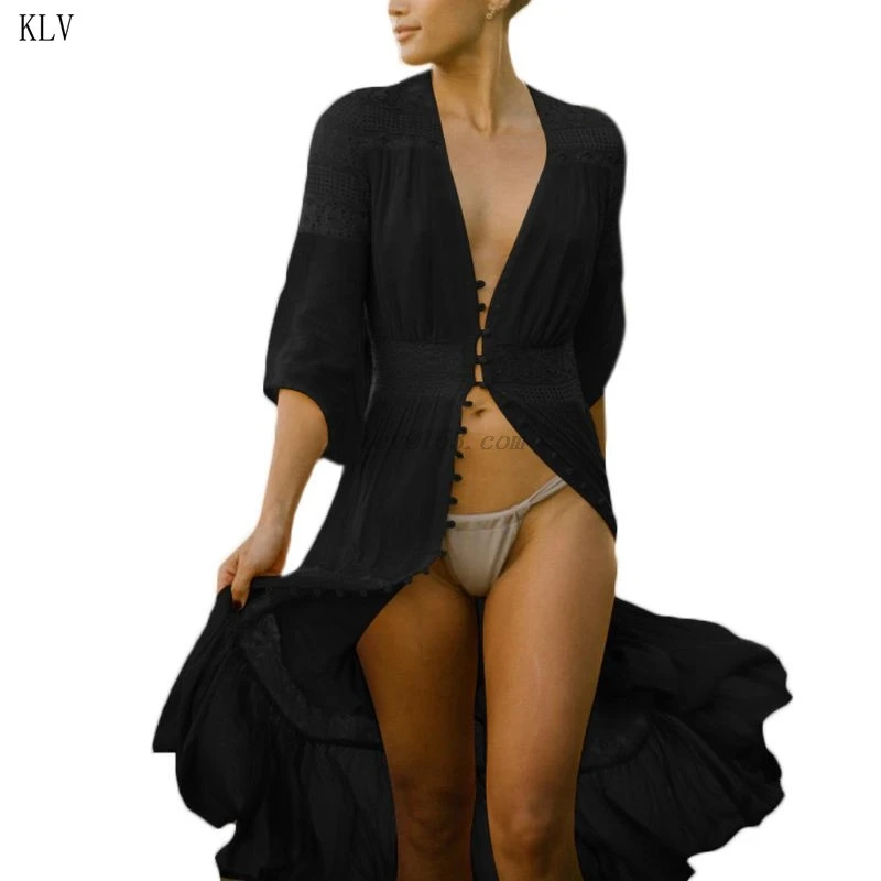 Женский купальник с полурукавами накидка на пуговицы длинное кимоно куртка