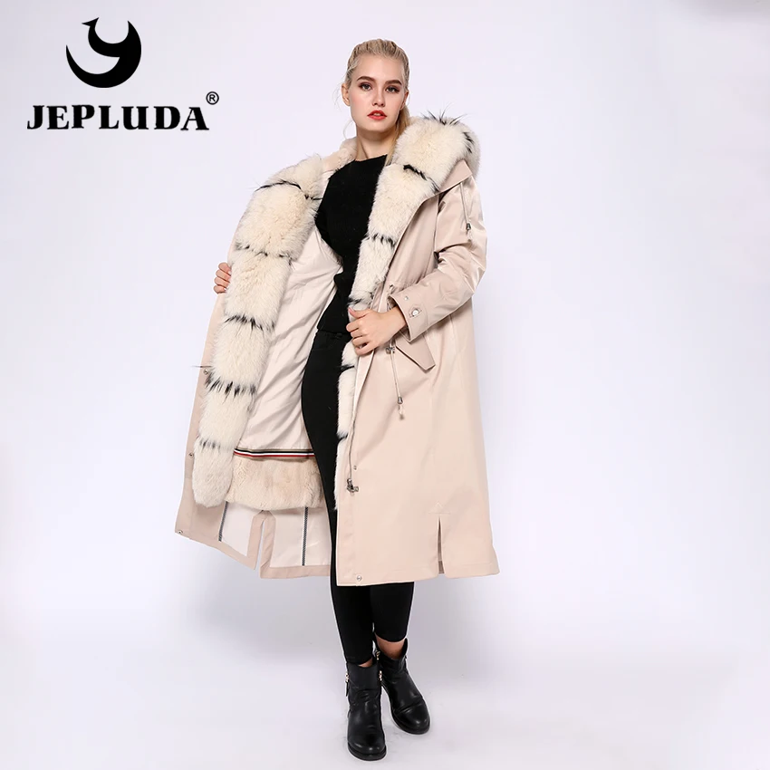 JEPLUDA женская парка с капюшоном большой лисий мех натуральный пушистый подкладки