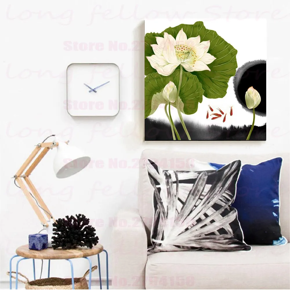 Зеленая живопись Элегантные цветы лотоса украшение для дома холст офиса