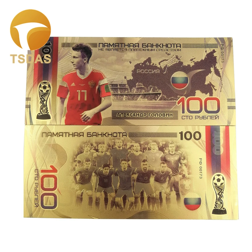 10pcs/lot Nice Russia Banknotes 100 Rouble Gold Banknote in 24K Plated Bills For Collection | Дом и сад