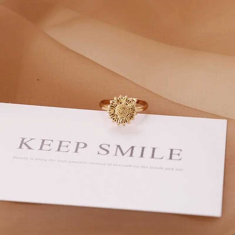 Женское Винтажное кольцо с подсолнухом розовое золото/серебро 8 сезонов