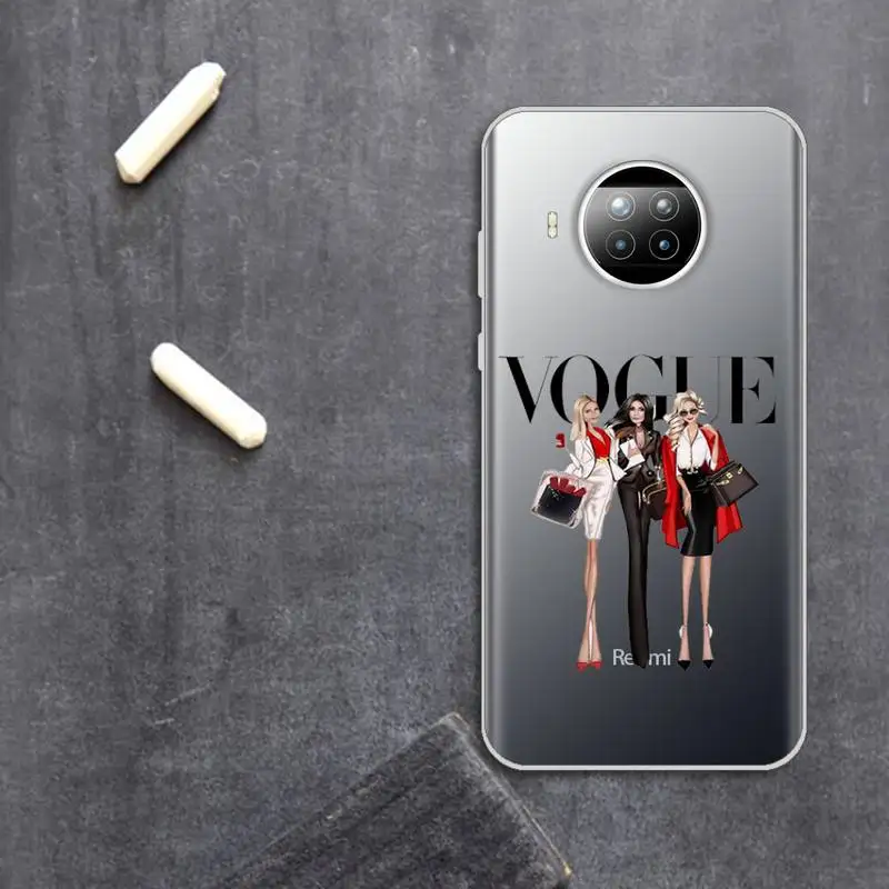 

Fashion women luxury girl Phone Case Transparent for Xiaomi Redmi note 10 t 8 9 pro lite 11