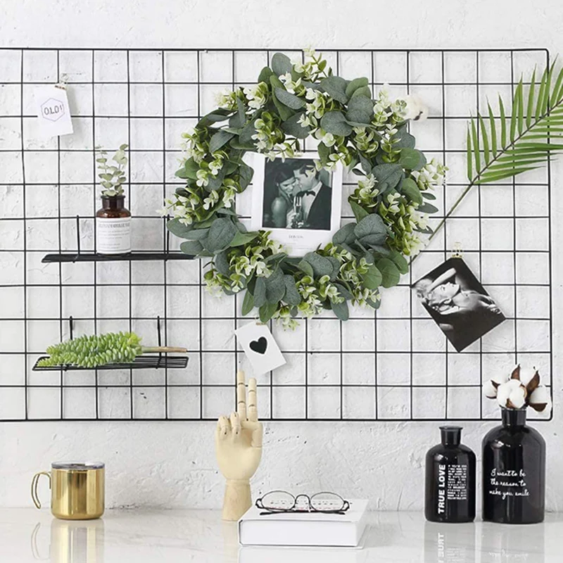 

40cm White Artificial Wreath Eucalyptus Loosestrife Ring Pastoral Wedding Door Decoration Outdoor Window Wreath F2