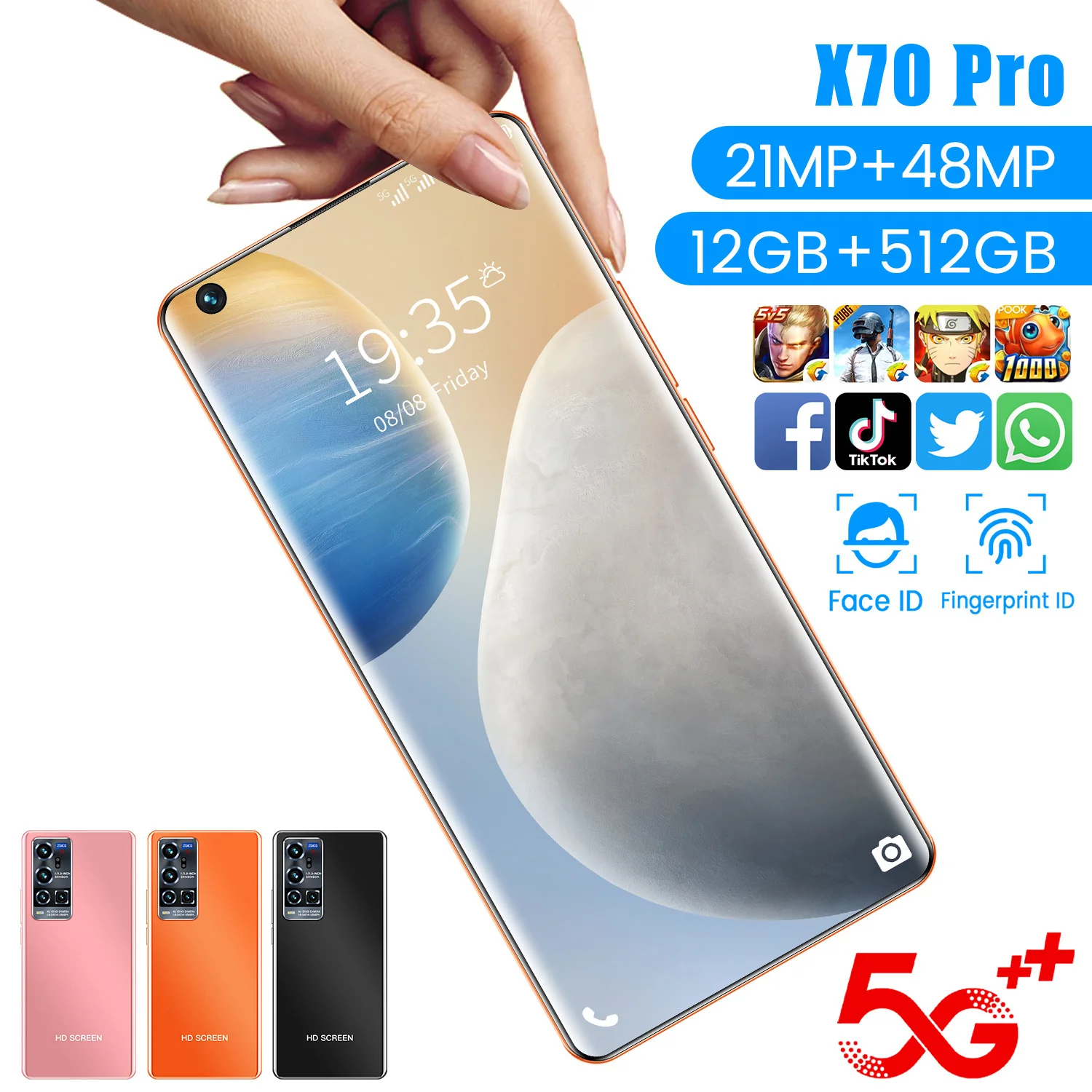 Смартфон X70 Pro + 7 5 дюйма 16 512 ГБ Android 5000 мАч 21 48 МП|Смартфоны| |