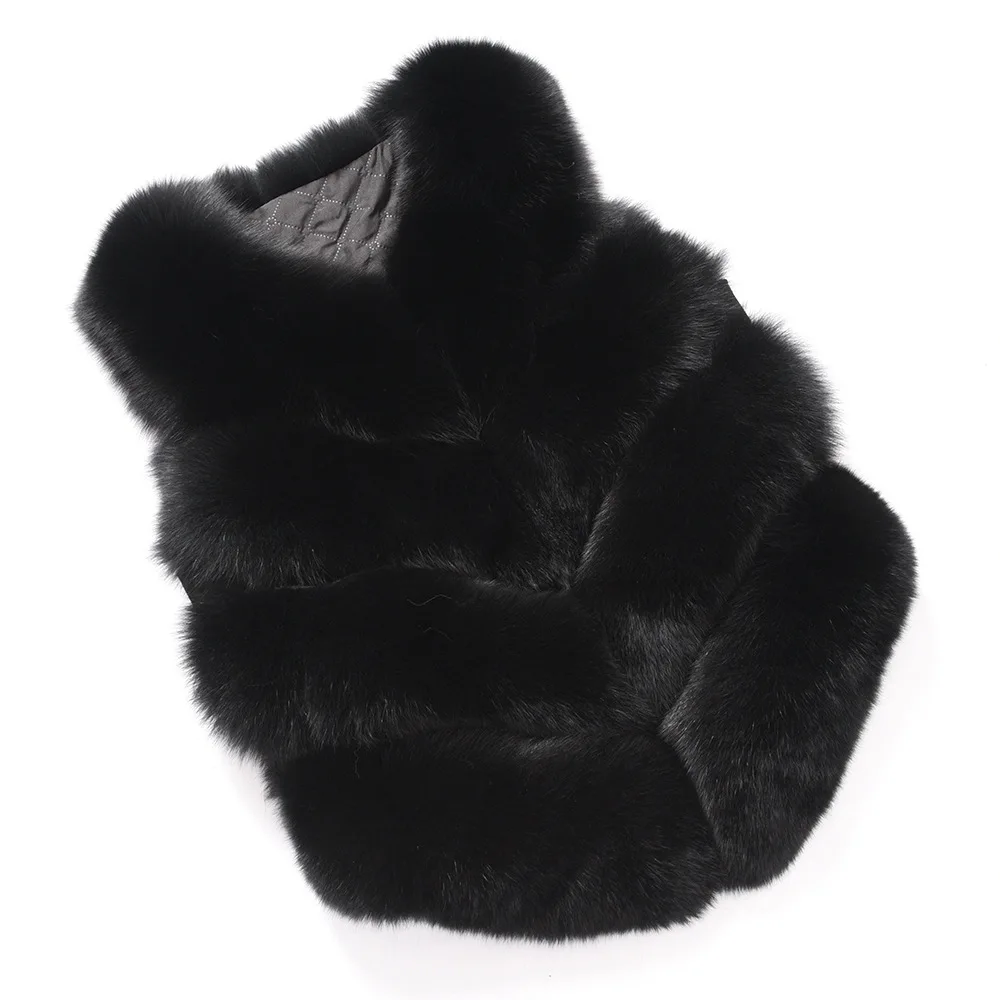 Black JKKFURS Модный женский 4 ряда меховой жилет настоящий мягкий толстый лисий мех жилет женский Зимний натуральный жилет S1677 - Цвет: Black
