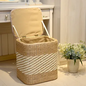Hallway Ottoman Pastoral Hand Weaving Rattan Woven Storage Stool Clothing Cabinet Storage Box Small Round Stool Office Footrest