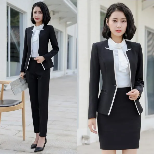 Женский офисный брючный костюм комплект из двух предметов пиджак и брюки черного