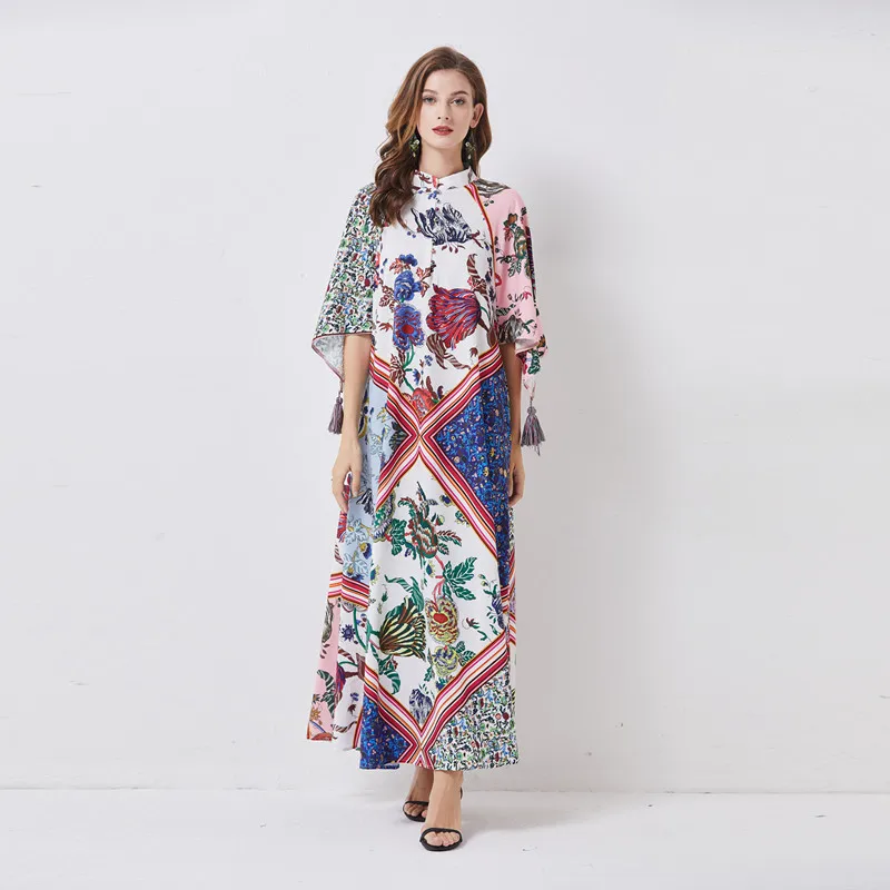 

Женское платье-макси с рукавом «летучая мышь» и цветочным принтом