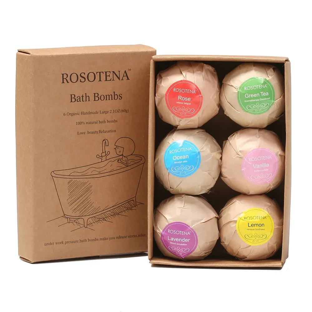 

Organic Bath Bombs Bubble Bath Salts Ball Essential Oil Handmade SPA Stress Relief Exfoliating Mint Lavender Rose Flavor 6 pcs