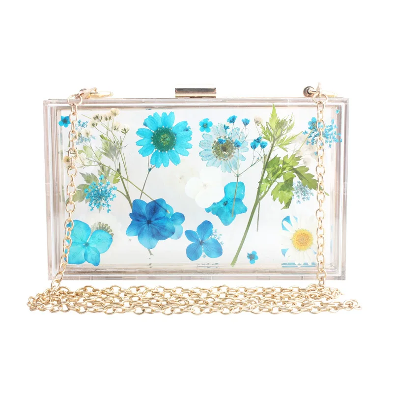 

New Fashion Acrylic Bag Transparent Flower Bag Banquet Ladies Hold Dinner Bag Shoulder Messenger Bag Ladies Wallet Dress Bag
