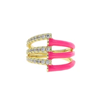 top quality new design double unlimited connection lovers rings pink enamel ring for women 4 colors micro pave zircon band rings