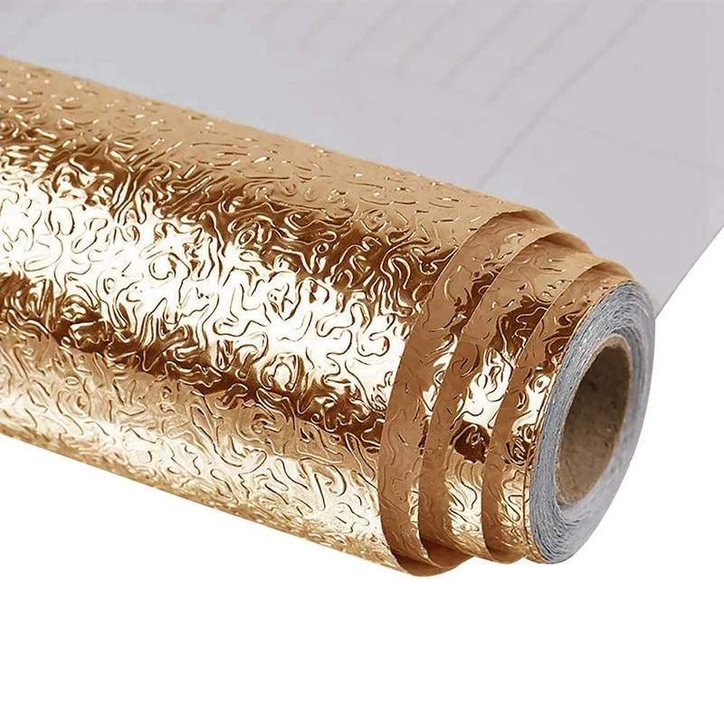 

Kitchen Wallpaper,Oil-Proof and Waterproof,Used for Kitchen Walls, Cabinets,Heat-Resistant and Washable(Gold,23.6X118In)