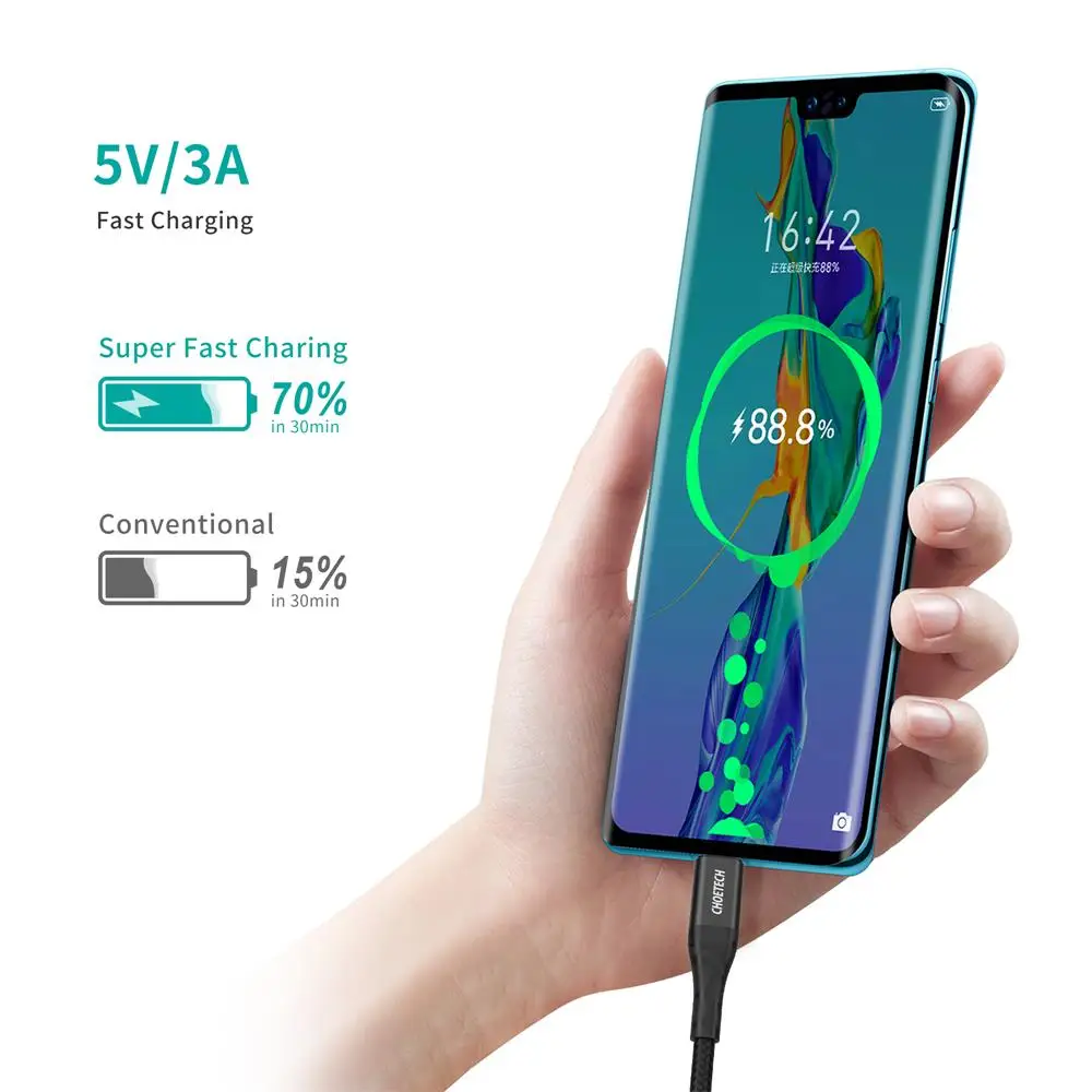 CHOETECH 3A USB Type C кабель для MEIZU PRO 6 быстрая зарядка Oneplus 5 Lumia 950 мобильный телефон