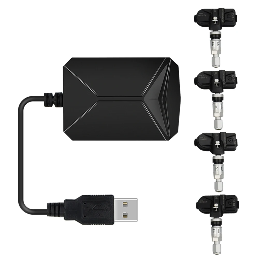 Система контроля давления в шинах TPMS USB Android дисплей 4 внутренних датчика
