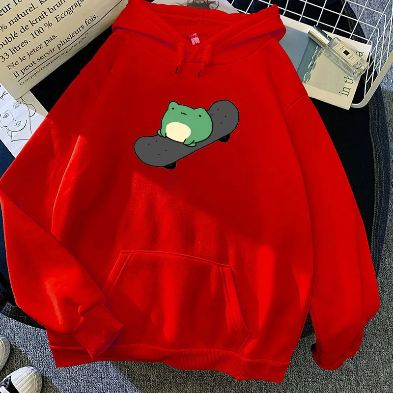 Sweatshirt Men and Women Hoodies Harajuku Warm Pullover Drawstring Pink Womens Korean Style Winter Skateboard Frog Oversized