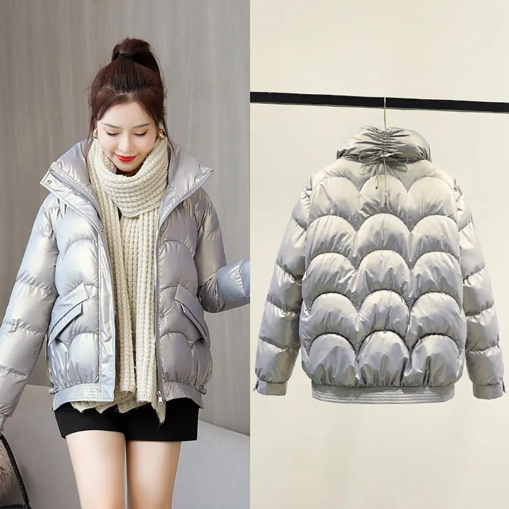 Vielleicht Women Winter Jacket Thick Stand Collar Warm Short Parkas Women Winter Coat Elegant Shiny Cotton Padded Jackets Female