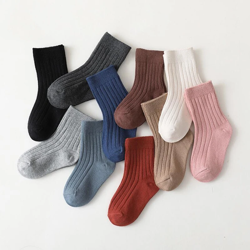Calcetines de algod&oacute;n para ni&ntilde;os de 0 a 7 a&ntilde;os, calcet&iacute;n escolar a rayas, tobillero, Color s&oacute;lido-0