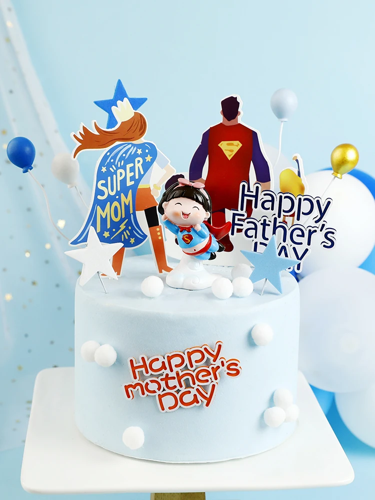 Happy Birthday Super MOM &amp DAD Paper Cake Topper For Mother Father Party Decorations Supplies Papa Dessert Decoration | Дом и сад