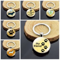 doggy key chains dog footprints glass cabochon keychain dog paw double side keyring pendang trinket for friends gifts