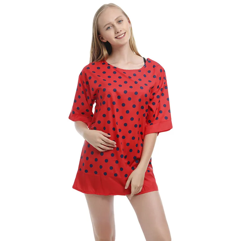 Женские повседневные свободные футболки в горошек с круглым вырезом длинные