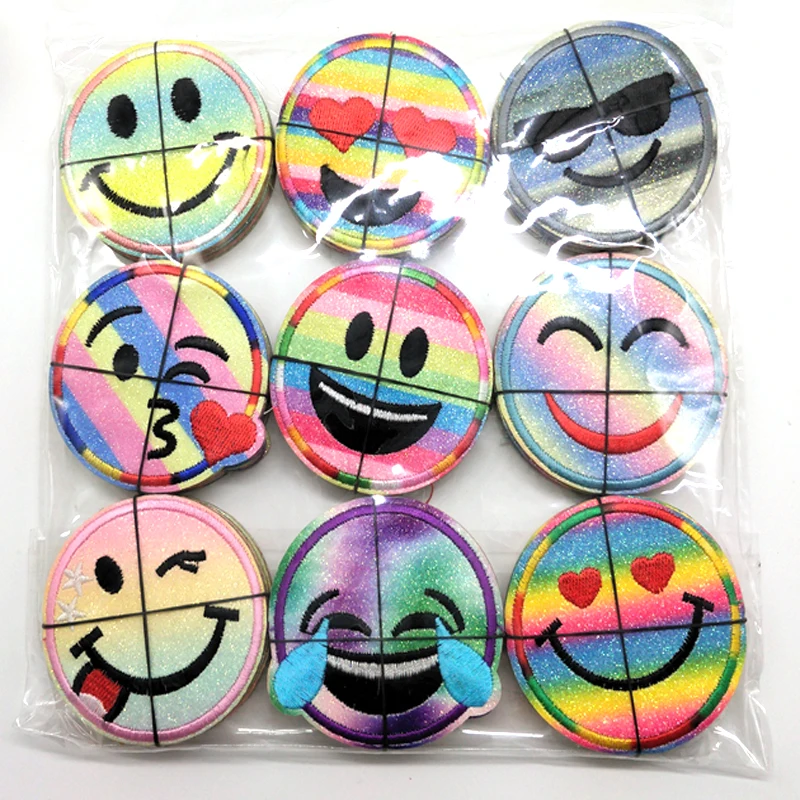 10 шт./лот нашивки с утюгом для одежды стикеры эмотиконом и смайликом вышитая