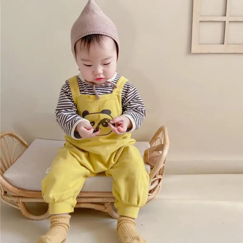 

2021 New Infants Boys And Girls Baby Cute Panda Print Sleeveless Jumpsuit Bear Overalls Cotton Newborn Romper