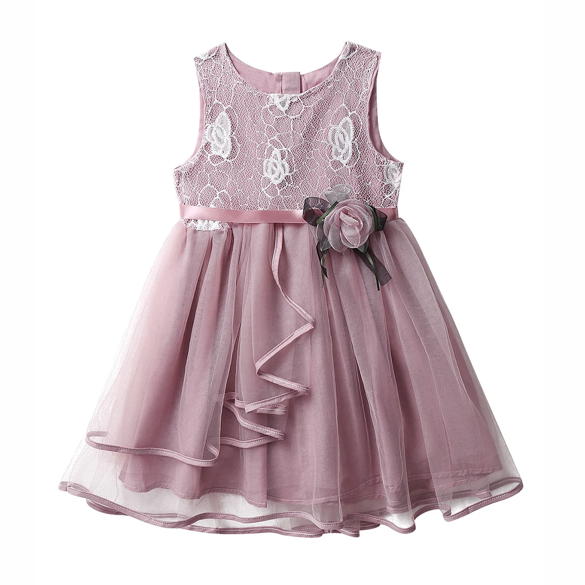 Детское кружевное платье без рукавов с цветочным принтом |